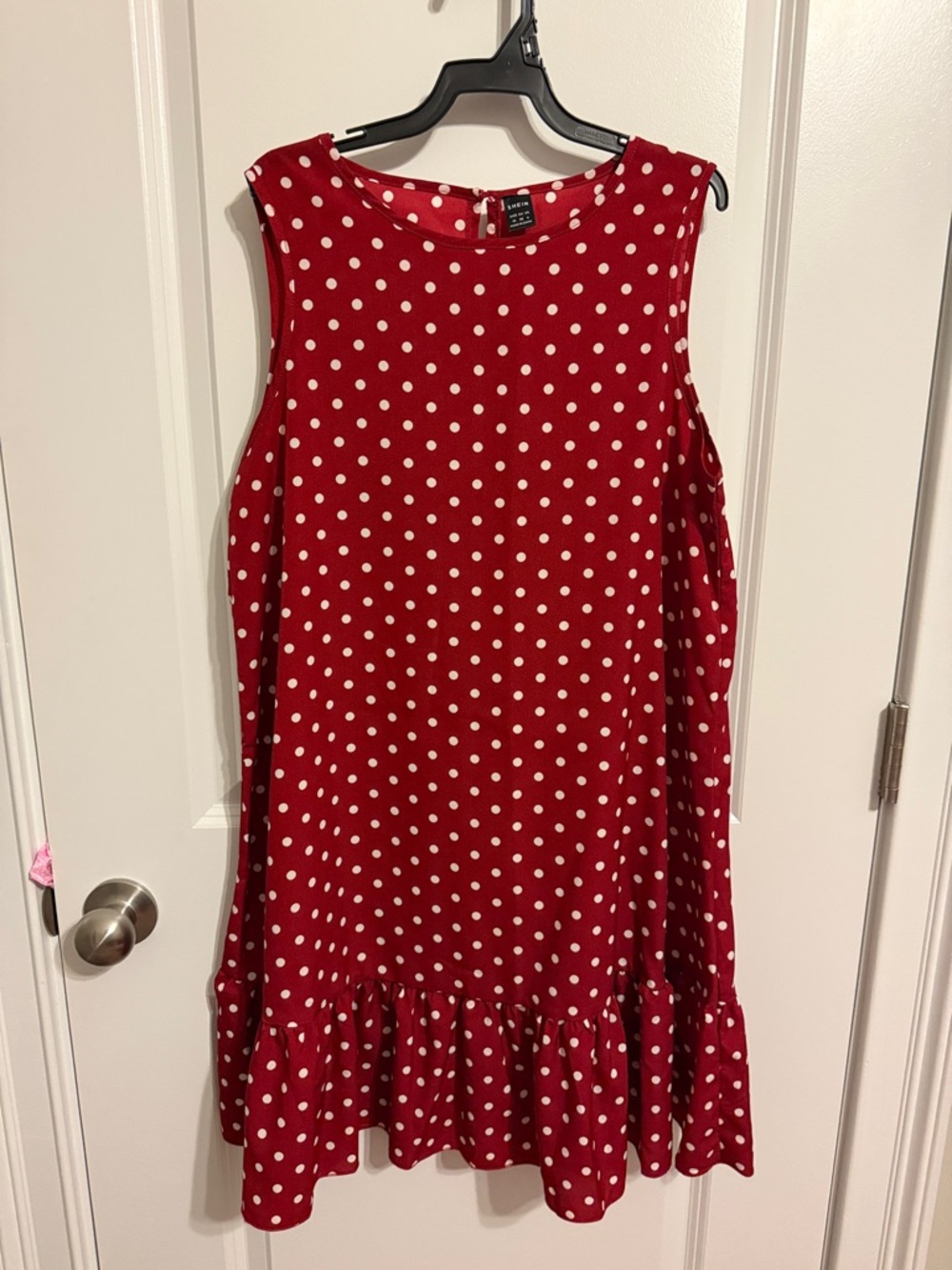 SHEIN Red & White Polka Dot Ruffle Hem Casual Dress
